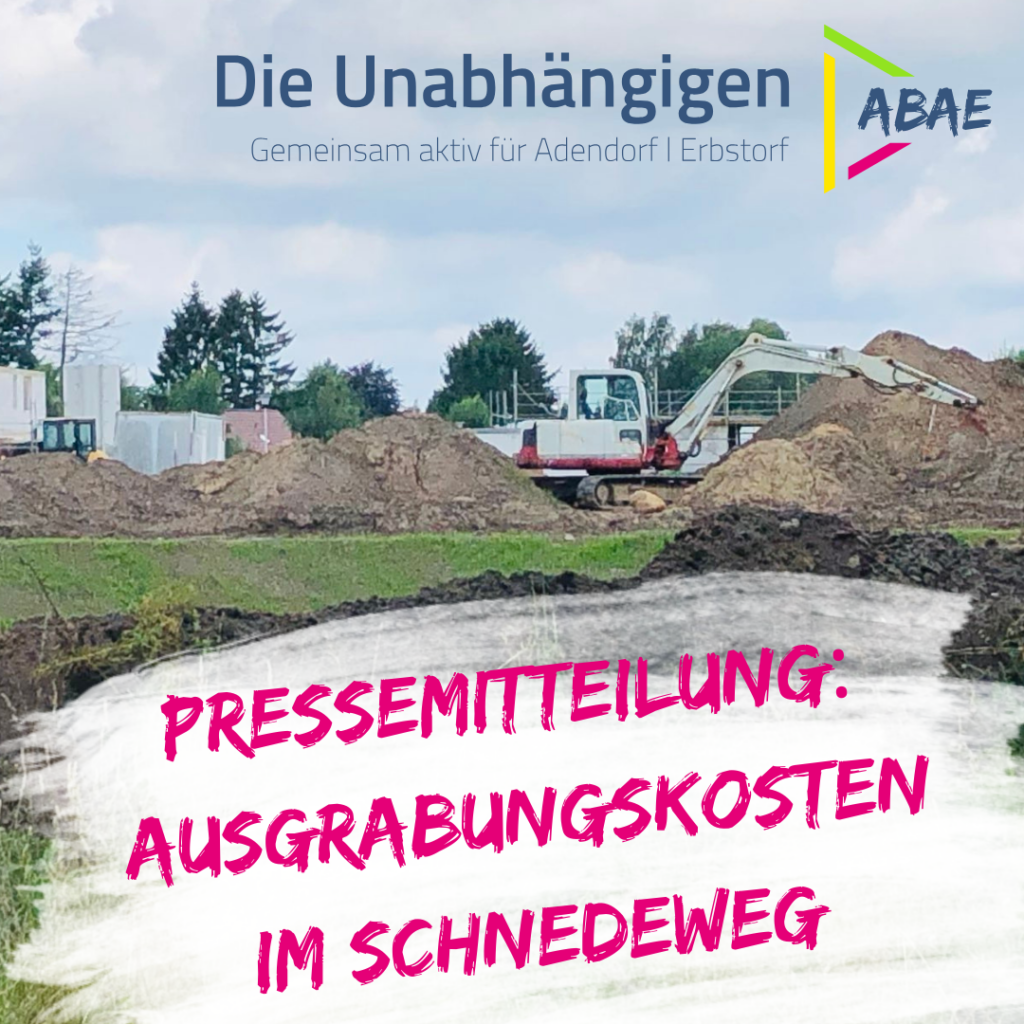 Teaserbild Pressemitteilung: Ausgrabungskosten im Schnedeweg mit einem Rohbau und einem Bagger im Baugebit Schnedeweg.